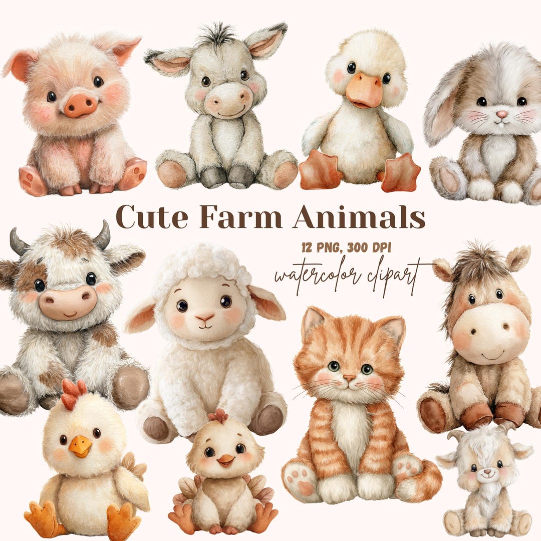 Farm Animals Clipart Bundle|12 Watercolor Png|cute Barnyard Animal Png ...
