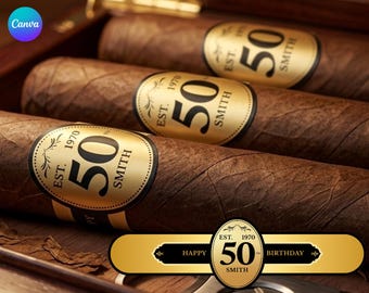 Birthday Cigar Label. Custom Milestone Cigar Band. Birthday Favors. Mirror Gold Finish.
