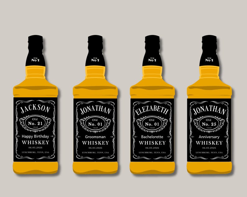 equila label, jack daniels, liquor label, whiskey label, groomsman gift, alcohol label, bachelorette party, custom label, personalized label, bottle label, happy birthday, holiday gift, printable template