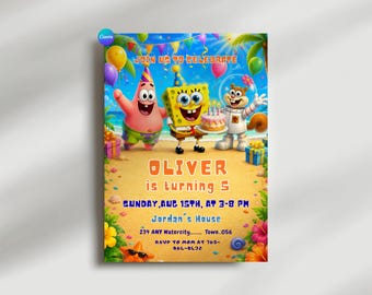 Editable Sponge Cake Birthday Invitation Template, Custom Birthday Party Invitation