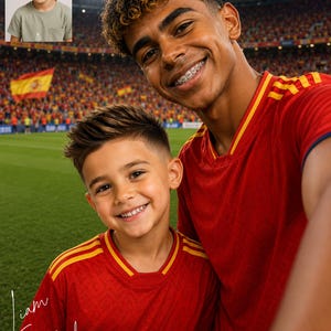 Personalisiertes Selfie mit Lamine Yamal inklusive Autogramm – ein individuelles Fußballporträt von Lamine Yamal als Geschenk für Kinder und Fußballfans.