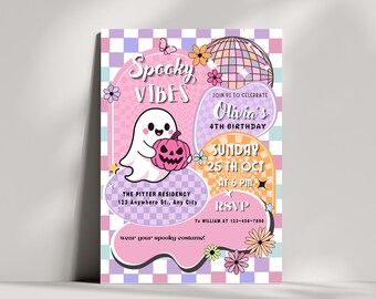 Spooky One Pink Halloween Birthday Party Invitation,EDITABLE Cute Pink Ghost 1st Birthday Spooktacular Halloween Invite, 1st Boo Day Invite