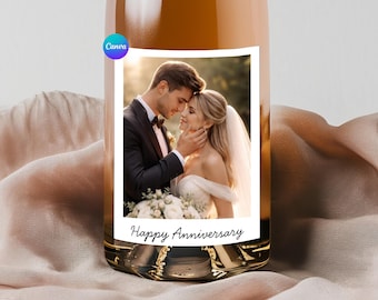 Custom Photo Wine Label Sticker Couples Birthdays Anniversary Wedding Personalised Picture Gift also works with Prosecco Champagne