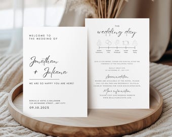 Infographic Wedding Program Fan Template, Church Wedding Ceremony Program, Wedding Day Timeline Program Card, Modern Infographic Program Fan