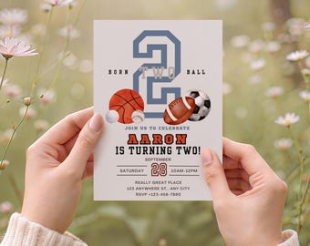 Born TWO Ball Invitation: Sports 2nd Birthday Party (Editable Template)