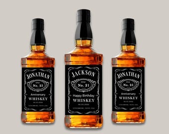 Plantilla de etiqueta de whisky personalizada: recuerdo de cumpleaños, despedida de soltera, aniversario, padrino de boda, regalo navideño (Canva, descarga digital) 4 tamaños