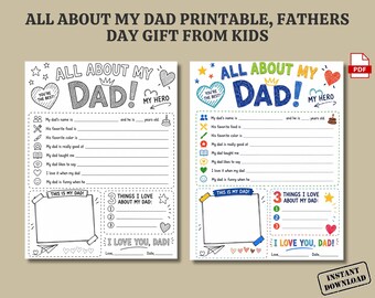 All About My Dad Printable, Fathers Day Gift From Kids Interview, Dad Questionnaire, Fill In The Blank Fathers Day Card, Instant Download