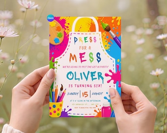 Art Birthday Party Invitation, Dress for a Mess Theme (Digital Download)