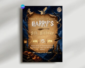 Wizardry Birthday Party Invitation Editable Wizards Witches Birthday Invitation Magical School Printable Wizard School Boy Birthday Invite