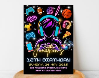 Gaming Birthday Invitation | Gamer Birthday Invite | Neon Gaming Party Invitation | Video Game Birthday Invite | Editable Gaming Birthday