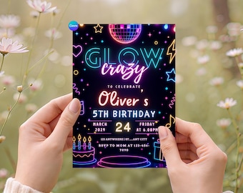 Neon Glow Birthday Invitation | Glow Party Invite | Neon Birthday Party Invitation | Teen Birthday Invite | Editable Glow Birthday Card