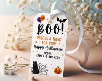Birthday Favor Tags: Spooky Pink Ghost and Pumpkin - Editable PDF Hab2