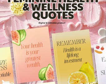 16 Wellness Wall Art Bundle, Feminine Health Quotes, Self Care Prints, Healthy Lifestyle Decor, Body Positivity, PNG, PDF.
