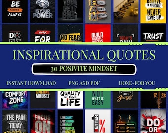 30 Motivational Wall Art Bundle, Success Mindset Prints, Entrepreneur Office Decor, Hustle Quotes, Gym Motivation, PDF PNG.