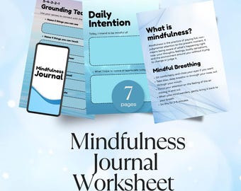 Mindfulness Journal Printable, Grounding Technique, Daily Check In, Mental Health Worksheet, Self Care Planner, PDF, PNG.