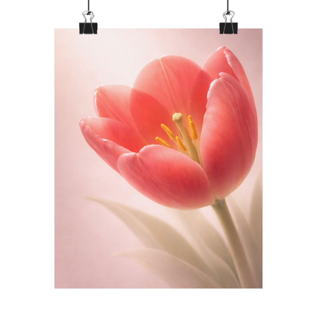 Pink Tulip Floral Poster | Matte Vertical Poster - Etsy