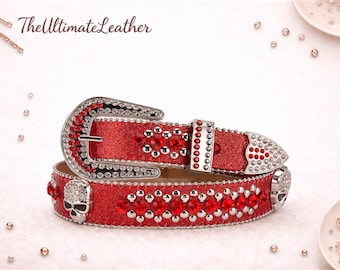 Red Bling Rhinestone Western Belt, Crystal Studded Cowgirl Fashion Accessory