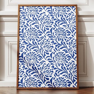 Blue Abstract Floral Print - Cobalt Blue Matisse Cutout Poster - Mediterranean Pattern Wall Art - Modern Living Room Decor Fine Art Print
