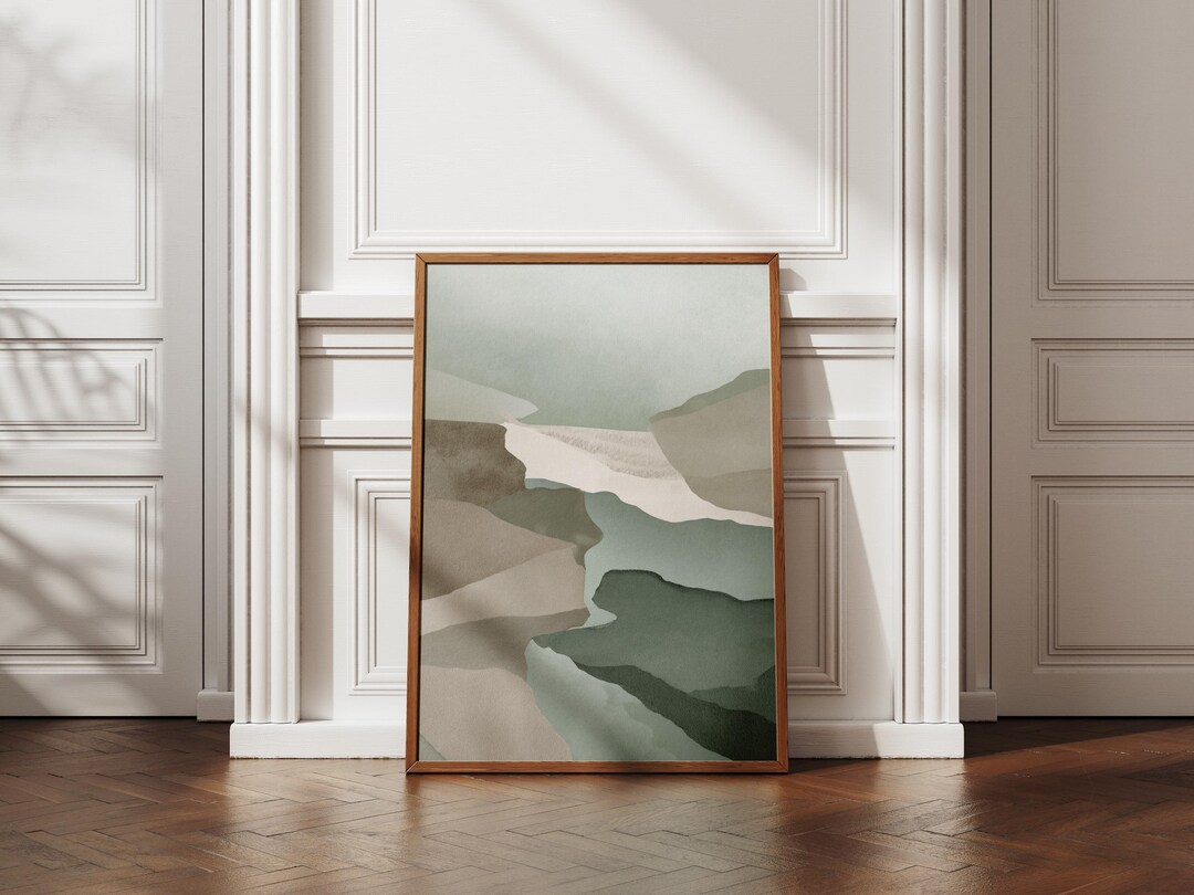 Sage & Forest Green Wall Art - Minimalist Abstract Landscape Print ...