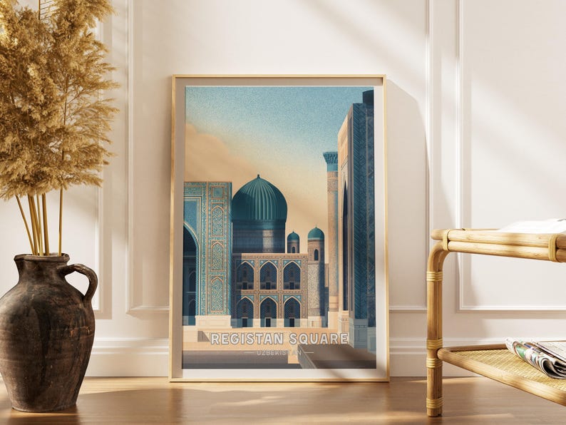 Registan Square Poster - Uzbekistan Wall Art - Samarkand Architecture Print - Vintage Travel Poster - Silk Road Decor - Uzbekistan Gift image 7