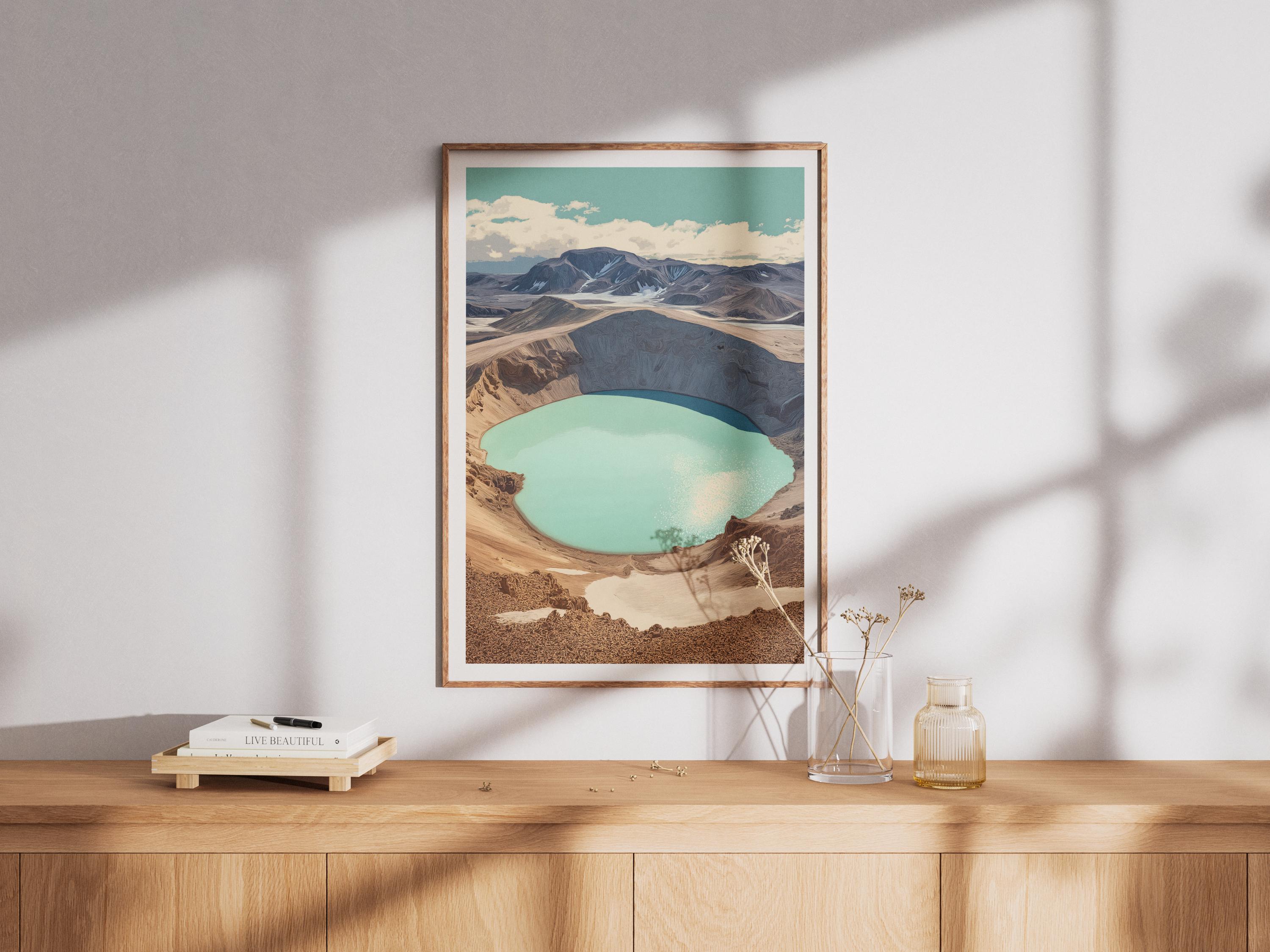 Lake Askja Poster - Iceland Wall Art - Volcanic Crater Print