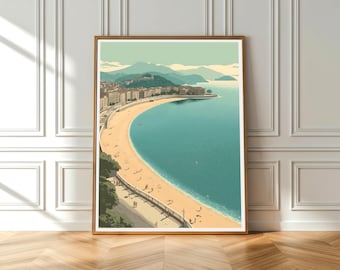 San Sebastian Poster - Spain Wall Art - Donostia Print - Vintage Travel Poster - Basque Country Decor - Spain Travel Gift