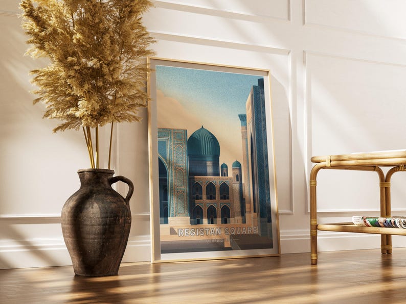 Registan Square Poster - Uzbekistan Wall Art - Samarkand Architecture Print - Vintage Travel Poster - Silk Road Decor - Uzbekistan Gift image 6