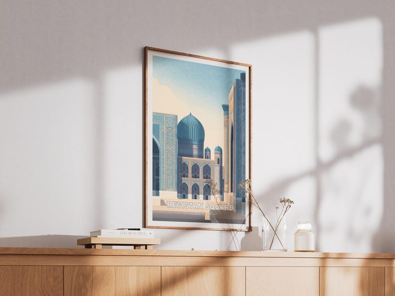 Registan Square Poster - Uzbekistan Wall Art - Samarkand Architecture Print - Vintage Travel Poster - Silk Road Decor - Uzbekistan Gift image 4