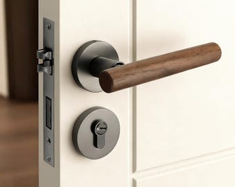 Tirador de madera y metal, tirador de palanca de nogal, diseño para puertas interiores