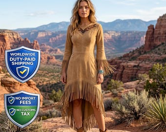 Tribal-Inspired Suede Fringe Dress | Beaded Maxi Concerts & Festivals | Western Native Boho Dance Outfit