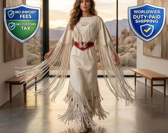 Western Beaded Fringe Suede Maxi | Cowgirl Fringe Cultural Wedding Dress | Native-American Tribal Regalia Outfit