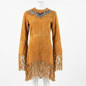Tribal-Inspired Suede Fringe Dress | Beaded Maxi Concerts & Festivals | Western Native Boho Dance Outfit image 5
