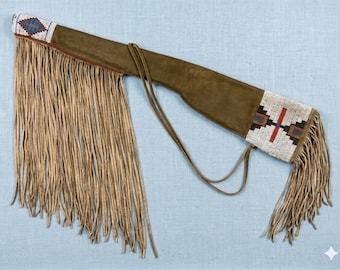 Western Fringe Beaded Suede Gun cover | Native-Inspired Tribal Rifle Scabbard | Cowboy Sioux Sheath Case