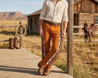 Handmade Suede Native-Inspired Beaded Pant | Leather Regalia Fringed Trouser | Western Cowboy Rodeo Festival Outfit