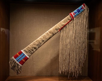 Western Suede Leather Beaded Gun Cover | Native-Inspired Cowboy Weapon Case | Sioux Fringe Rifle Scabbard