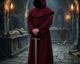 Renaissance Hooded Monk Robe | Friar Habit Priest Cloak | Gothic Wizard Halloween Role Play Costume