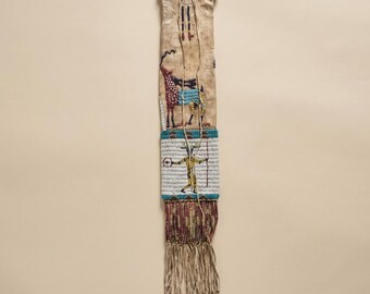Beaded Fringe Leather Pipe Bag | Native-Inspired Beadwork Tobacco Pouch | Western Regalia Sioux Art Hanging