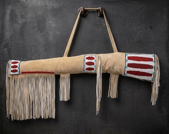 Western Cowboy Beaded Suede Gun Cover | Native-American Warrior Rifle Scabbard | Cultural Sioux Weapon Holster