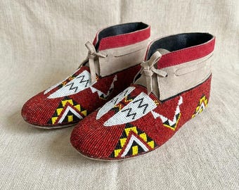 Native Inspired Handmade Beaded Moccasins | Western Suede Lakota Seed-Beed Shoes | American Tribal Traditional Footwear