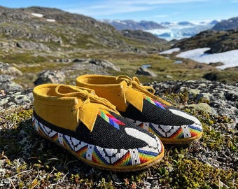 Handmade Native Inspired Beaded Moccasins | Western Suede Seed-Beed Traditional Shoes | Boho Tribal Indigenous Footwear