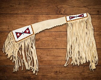 Western Beaded Suede Gun Cover Fringed | Native Heritage Rifle Scabbard | Cowboy Hunting Weapon Sleeve