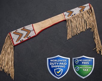 Suede Leather Beaded Native Rifle Scabbard | Western Fringed Gun Cover | Cowboy Horseback Weapon Case