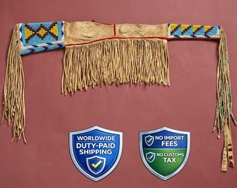 Handmade Leather Fringe Gun Cover | Western Beaded Suede Weapon Holster | Cowboy Regalia Rifle Scabbard