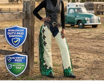 Custom Hand-Tooled Leather Fringe Chaps | Western Floral Sheridan Carved Rodeo Leggings | Cowgirl Horse-Show Outfit