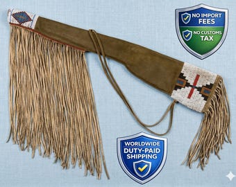 Western Fringe Beaded Suede Gun cover | Native-Inspired Tribal Rifle Scabbard | Cowboy Sioux Sheath Case