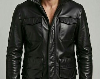 Chaqueta de campo M65 de cuero genuino para hombre, estilo militar