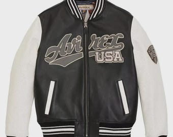 Avirex Varsity-jack zwart-wit leren bomberjack VS Streetwear