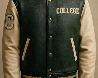 AangepastGroenVarsityLeren JasHerenGepersonaliseerdeInitialPatchCollegeStijlStreetwear