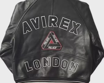Avirex Palace Varsity-jack zwart leren bomber London Patch Streetwear