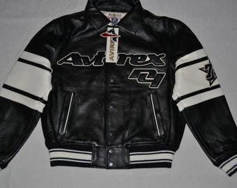 Handgemaakte Avirex Bomber American Style Flight zwart, rood echt leren herenjack